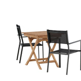 Ghana – Skládací stůl – Přírodní – Teak – 70*70 cm _1+ Stohovací židle Copacabana – Černá/Černá _2