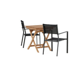 Ghana – Skládací stůl – Přírodní – Teak – 70*70 cm _1+ Stohovací židle Copacabana – Černá/Černá _2