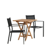 Keňa – Skládací stůl – Přírodní – Teak – 70*70 cm _1+ Stohovací židle Copacabana – Černá/Černá _2