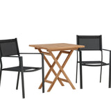 Keňa – Skládací stůl – Přírodní – Teak – 70*70 cm _1+ Stohovací židle Copacabana – Černá/Černá _2