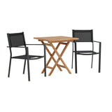 Keňa – Skládací stůl – Přírodní – Teak – 70*70 cm _1+ Stohovací židle Copacabana – Černá/Černá _2