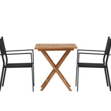 Keňa – Skládací stůl – Přírodní – Teak – 70*70 cm _1+ Stohovací židle Copacabana – Černá/Černá _2