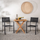 Keňa – Skládací stůl – Přírodní – Teak – 70*70 cm _1+ Stohovací židle Copacabana – Černá/Černá _2