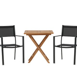 Keňa – Skládací stůl – Přírodní – Teak – 70*70 cm _1+ Stohovací židle Copacabana – Černá/Černá _2