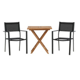 Keňa – Skládací stůl – Přírodní – Teak – 70*70 cm _1+ Stohovací židle Copacabana – Černá/Černá _2