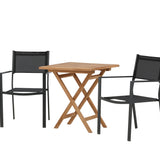 Keňa – Skládací stůl – Přírodní – Teak – 70*70 cm _1+ Stohovací židle Copacabana – Černá/Černá _2