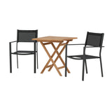 Keňa – Skládací stůl – Přírodní – Teak – 70*70 cm _1+ Stohovací židle Copacabana – Černá/Černá _2
