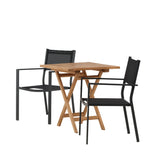Keňa – Skládací stůl – Přírodní – Teak – 70*70 cm _1+ Stohovací židle Copacabana – Černá/Černá _2