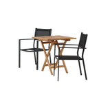 Keňa – Skládací stůl – Přírodní – Teak – 70*70 cm _1+ Stohovací židle Copacabana – Černá/Černá _2