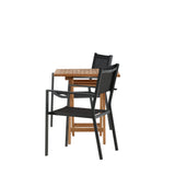 Keňa – Skládací stůl – Přírodní – Teak – 70*70 cm _1+ Stohovací židle Copacabana – Černá/Černá _2