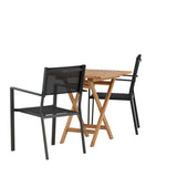 Keňa – Skládací stůl – Přírodní – Teak – 70*70 cm _1+ Stohovací židle Copacabana – Černá/Černá _2