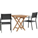 Keňa – Skládací stůl – Přírodní – Teak – 70*70 cm _1+ Stohovací židle Copacabana – Černá/Černá _2