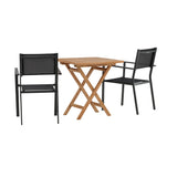 Keňa – Skládací stůl – Přírodní – Teak – 70*70 cm _1+ Stohovací židle Copacabana – Černá/Černá _2