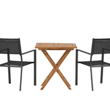 Keňa – Skládací stůl – Přírodní – Teak – 70*70 cm _1+ Stohovací židle Copacabana – Černá/Černá _2