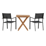 Keňa – Skládací stůl – Přírodní – Teak – 70*70 cm _1+ Stohovací židle Copacabana – Černá/Černá _2