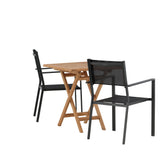 Keňa – Skládací stůl – Přírodní – Teak – 70*70 cm _1+ Stohovací židle Copacabana – Černá/Černá _2