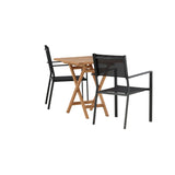 Keňa – Skládací stůl – Přírodní – Teak – 70*70 cm _1+ Stohovací židle Copacabana – Černá/Černá _2