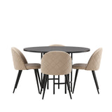 Jídelní stůl Copenhagen – černá/černá dýha + židle se sametovými stehy – černá/béžová látka (polyesterové prádlo) _4