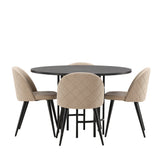 Jídelní stůl Copenhagen – černá/černá dýha + židle se sametovými stehy – černá/béžová látka (polyesterové prádlo) _4