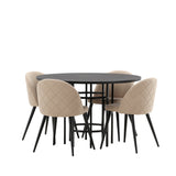 Jídelní stůl Copenhagen – černá/černá dýha + židle se sametovými stehy – černá/béžová látka (polyesterové prádlo) _4