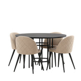 Jídelní stůl Copenhagen – černá/černá dýha + židle se sametovými stehy – černá/béžová látka (polyesterové prádlo) _4