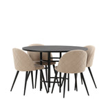 Jídelní stůl Copenhagen – černá/černá dýha + židle se sametovými stehy – černá/béžová látka (polyesterové prádlo) _4