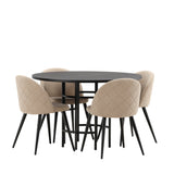 Jídelní stůl Copenhagen – černá/černá dýha + židle se sametovými stehy – černá/béžová látka (polyesterové prádlo) _4