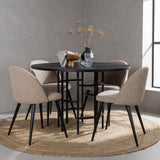 Jídelní stůl Copenhagen – černá/černá dýha + židle se sametovými stehy – černá/béžová látka (polyesterové prádlo) _4