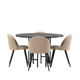 Jídelní stůl Copenhagen – černá/černá dýha + židle se sametovými stehy – černá/béžová látka (polyesterové prádlo) _4