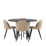 Jídelní stůl Copenhagen – černá/černá dýha + židle se sametovými stehy – černá/béžová látka (polyesterové prádlo) _4