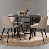 Jídelní stůl Copenhagen – černá/černá dýha + židle se sametovými stehy – černá/béžová látka (polyesterové prádlo) _4