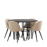 Jídelní stůl Copenhagen – černá/černá dýha + židle se sametovými stehy – černá/béžová látka (polyesterové prádlo) _4