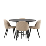 Jídelní stůl Copenhagen – černá/černá dýha + židle se sametovými stehy – černá/béžová látka (polyesterové prádlo) _4