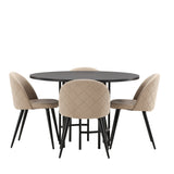 Jídelní stůl Copenhagen – černá/černá dýha + židle se sametovými stehy – černá/béžová látka (polyesterové prádlo) _4