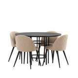Jídelní stůl Copenhagen – černá/černá dýha + židle se sametovými stehy – černá/béžová látka (polyesterové prádlo) _4