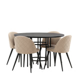 Jídelní stůl Copenhagen – černá/černá dýha + židle se sametovými stehy – černá/béžová látka (polyesterové prádlo) _4