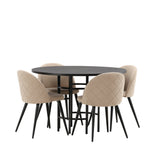 Jídelní stůl Copenhagen – černá/černá dýha + židle se sametovými stehy – černá/béžová látka (polyesterové prádlo) _4