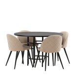 Jídelní stůl Copenhagen – černá/černá dýha + židle se sametovými stehy – černá/béžová látka (polyesterové prádlo) _4