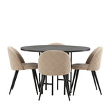 Jídelní stůl Copenhagen – černá/černá dýha + židle se sametovými stehy – černá/béžová látka (polyesterové prádlo) _4