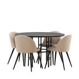 Jídelní stůl Copenhagen – černá/černá dýha + židle se sametovými stehy – černá/béžová látka (polyesterové prádlo) _4