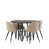 Jídelní stůl Copenhagen – černá/černá dýha + židle se sametovými stehy – černá/béžová látka (polyesterové prádlo) _4