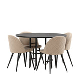 Jídelní stůl Copenhagen – černá/černá dýha + židle se sametovými stehy – černá/béžová látka (polyesterové prádlo) _4