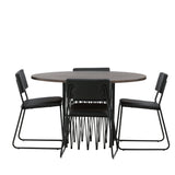 Kamenný kulatý jídelní stůl - černá / mocca dýha + židle Kenth - černá / černá PU _4