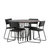 Kamenný kulatý jídelní stůl - černá / mocca dýha + židle Kenth - černá / černá PU _4