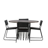 Kamenný kulatý jídelní stůl - černá / mocca dýha + židle Kenth - černá / černá PU _4