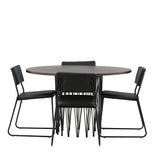 Kamenný kulatý jídelní stůl - černá / mocca dýha + židle Kenth - černá / černá PU _4