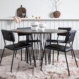 Kamenný kulatý jídelní stůl - černá / mocca dýha + židle Kenth - černá / černá PU _4