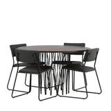 Kamenný kulatý jídelní stůl - černá / mocca dýha + židle Kenth - černá / černá PU _4