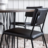 Kamenný kulatý jídelní stůl - černá / mocca dýha + židle Kenth - černá / černá PU _4