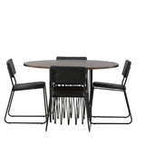 Kamenný kulatý jídelní stůl - černá / mocca dýha + židle Kenth - černá / černá PU _4